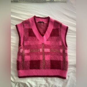 English Factory Pink Checkered V-Neck Sweater Vest NWOT